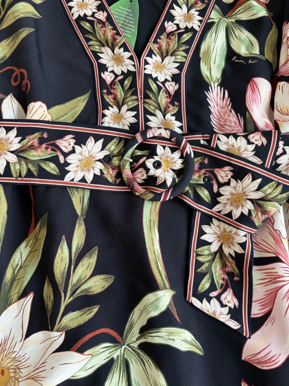 Farm Rio Surreal Flowers Black Long Sleeve Mini Dress - Picture 6 of 15